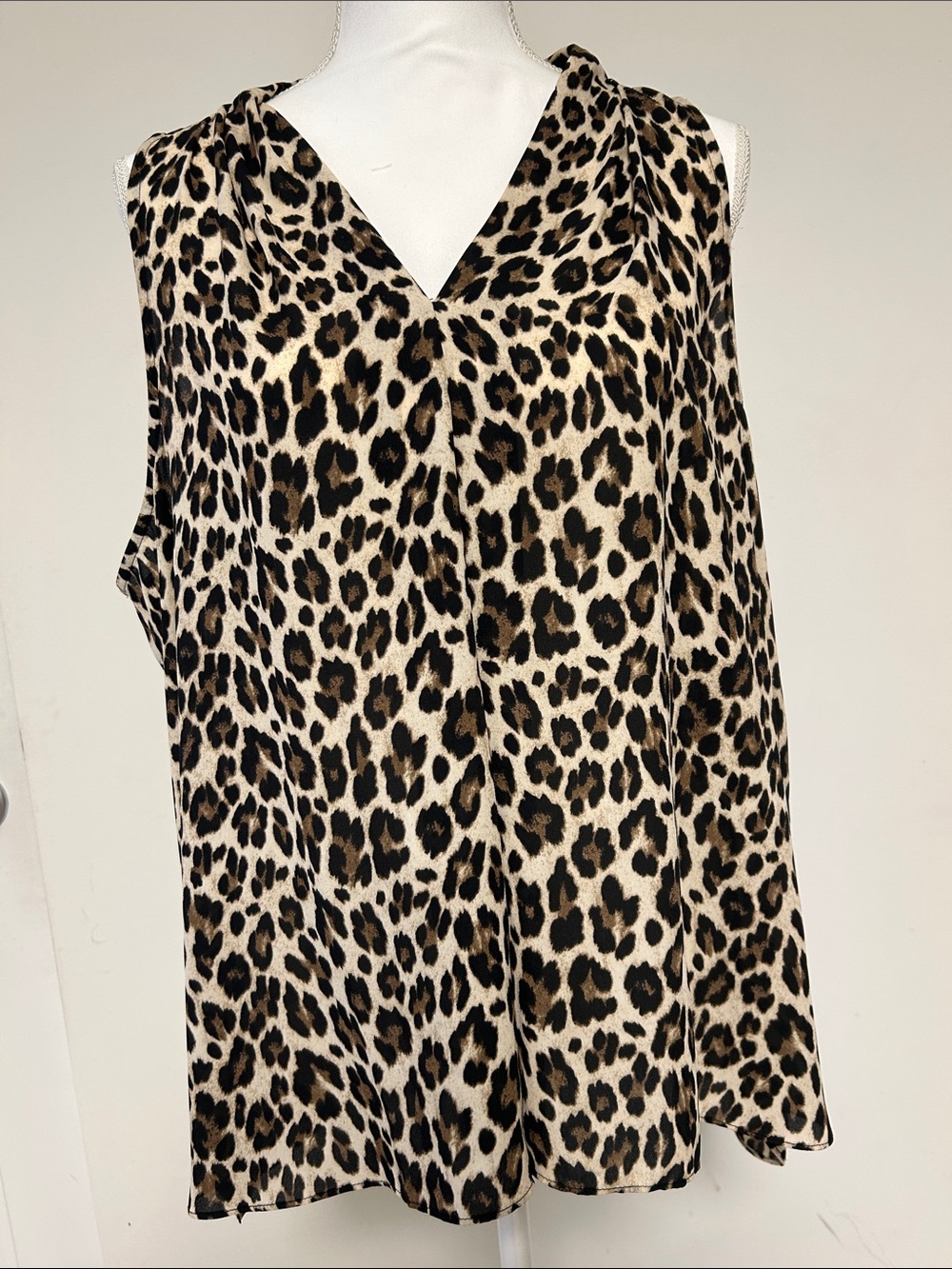 Vince Camuto Leopard-Print Sleeveless Blouse in Beige and Black
